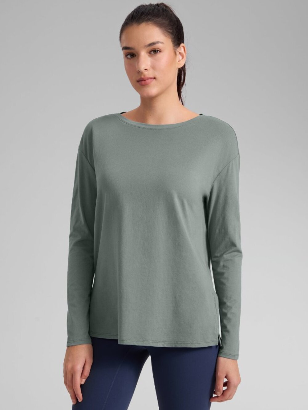 Cotton-Blend Boat Neck Long Sleeve